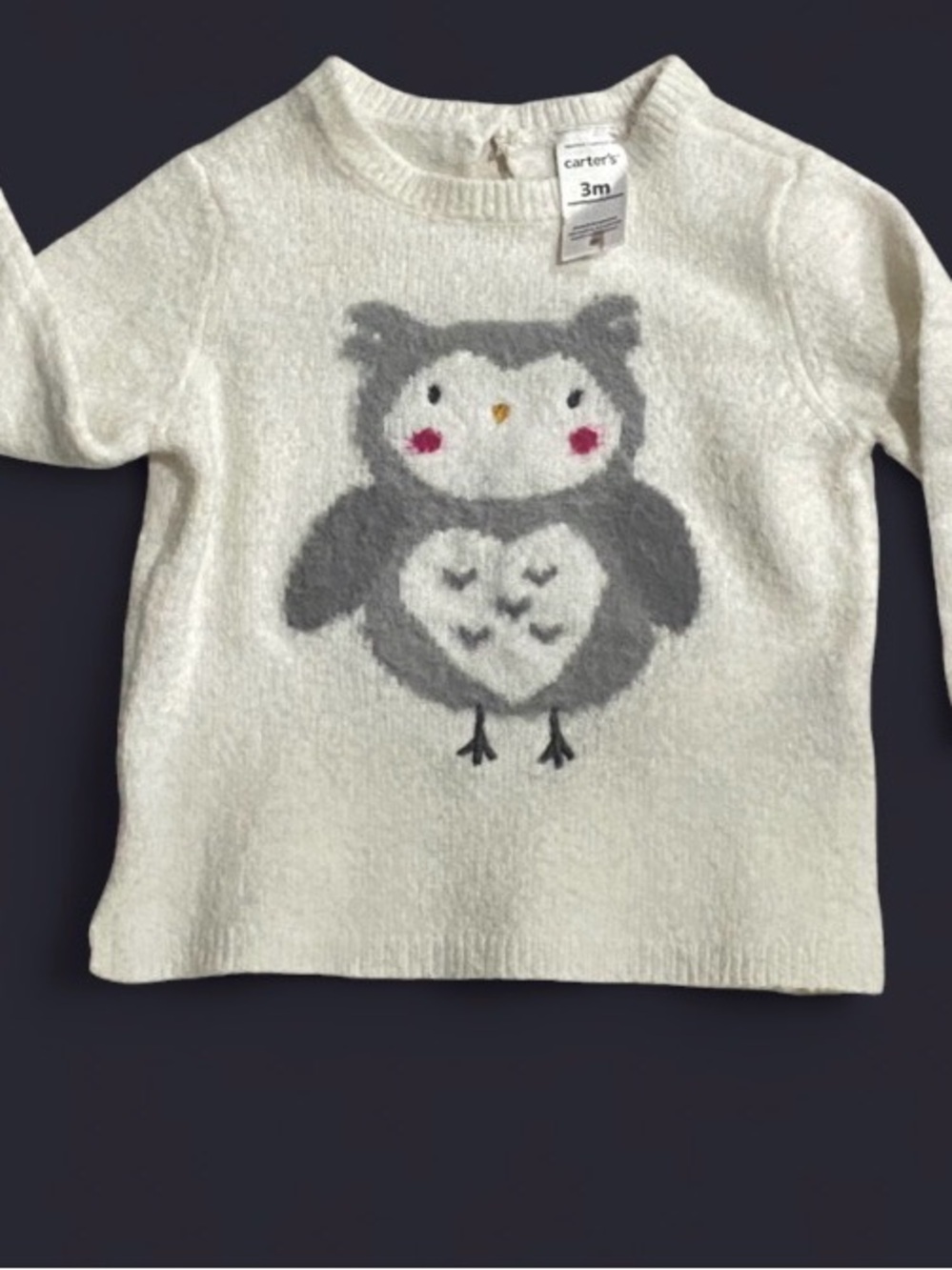 Carter's Cream Owl Knit Sweater Top - Baby Girls 3 Months